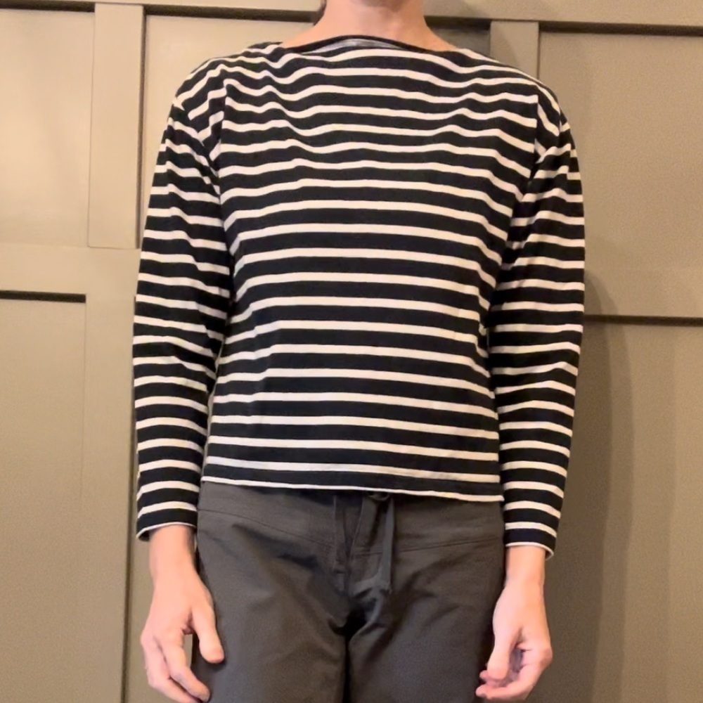 Theory Long Sleeve Boat Neck Tee Shirt Top Striped 100% Cotton Size XS
